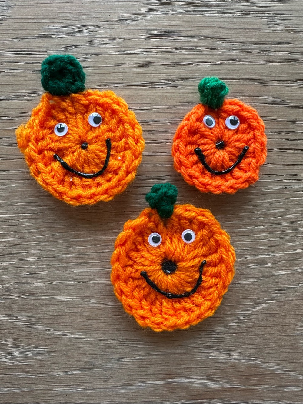 Crochet Pumpkin Pins. Set of 3 Jack O Lantern Brooches